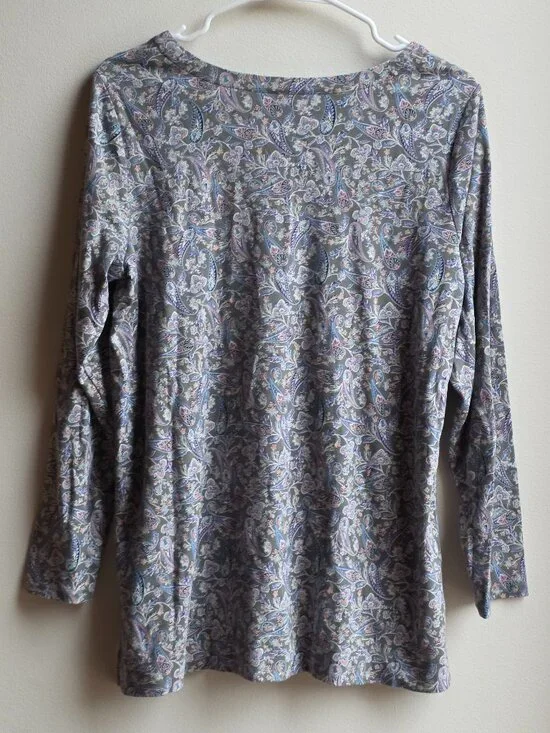 J. Jill Gray/Purple Paisley V-Neck Jersey Size Medium - Picture 15 of 15